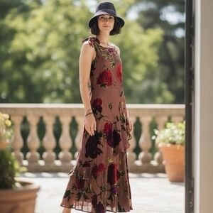 Vintage Spenser Jeremy Ball Gown Silk Velvet Roses Women 12 Multicolor Dress NWT